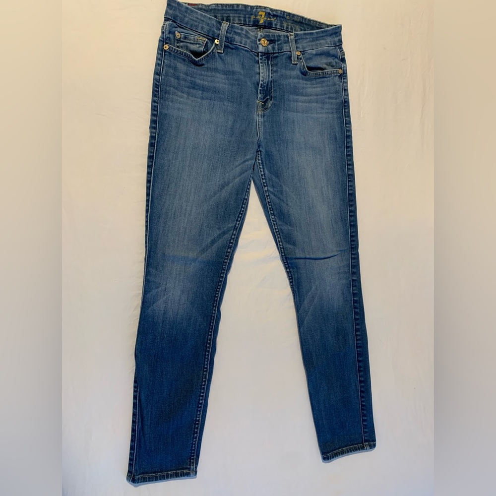 7 For All Mankind Women Blue The Ankle Skinny Stretch Jeans Size 29